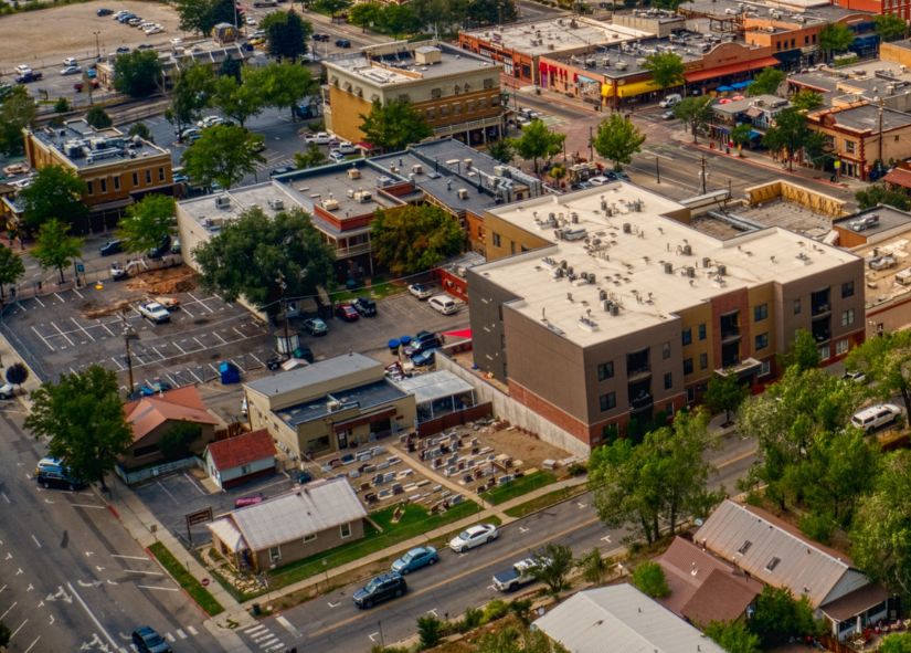 Aerial view of Durango Colorado showing the river valley and residential developments — IDR's primary service area